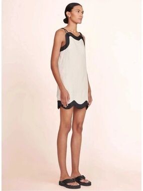 NWT | STAUD Renata Dress - Cream & Black Linen Trapeze Rope Strap Mini Dress - S